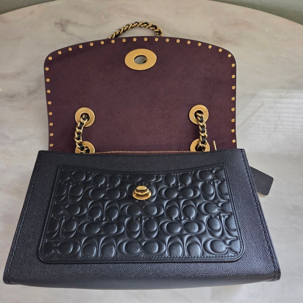 Coach Parker In Signature Leather With Rivets Shoulder Bag Crossbody - Picture 7 of 9